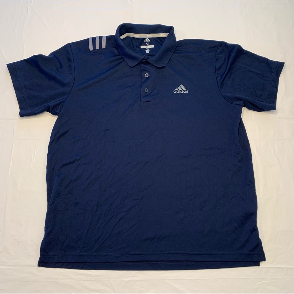 Adidas Golf Blue Three Stripe Short Sleeve Polo Shirt Men’s Medium